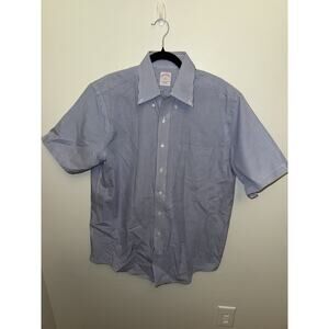Brooks Brothers Original Polo Shirt 16 Blue/White Regular Fit Non-Iron Buttons
